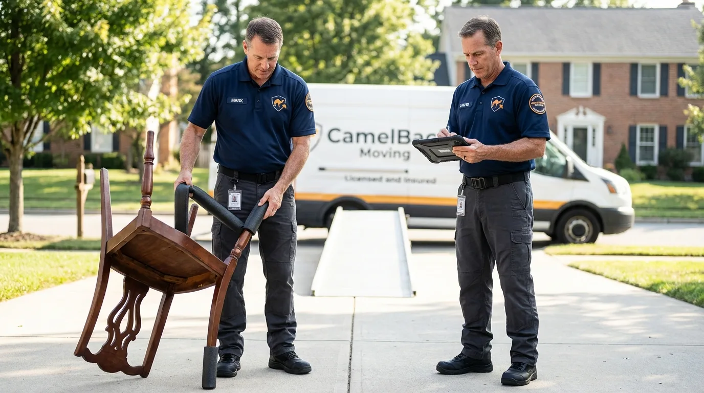 Movers inspecting furniture for damage prevention before loading in Maryville, TN